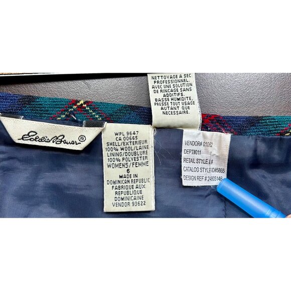 Vtg Eddie Bauer 90s Wool Plaid Wrap Skirt Green Red Tartan Preppy Academia Sz 6 - Picture 6 of 10